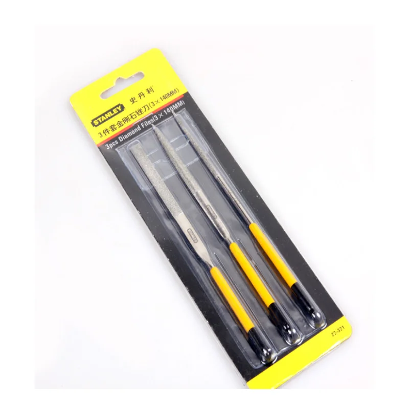 Stanley 3pcs small diamond file needle set polishing tools 150 grit sharpening grinding hand tuning files kit for glass metal