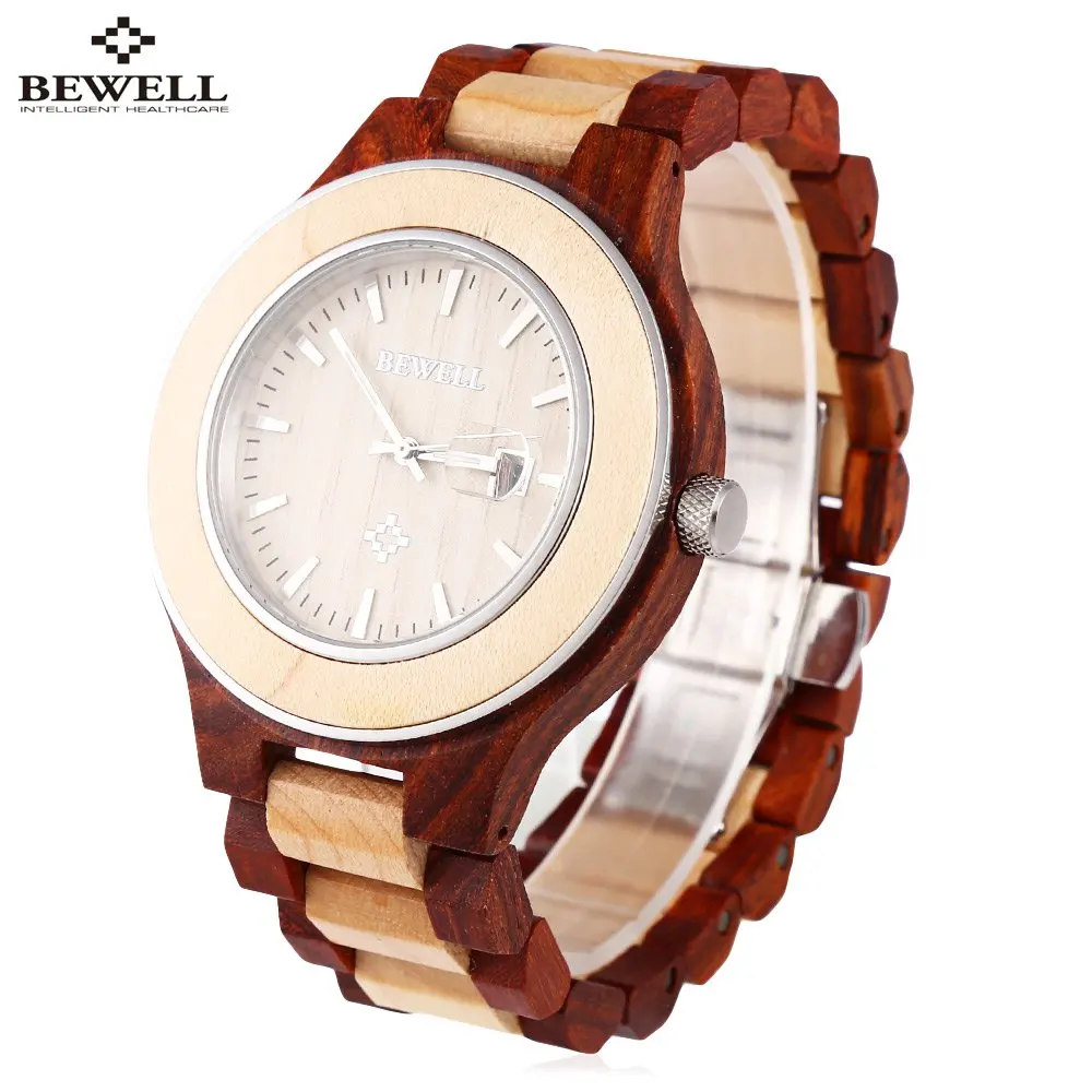 

BEWELL Men Quartz Watch, Luminous Pointer Date Wooden Wristwatch, Male Fashion Wood Watch, Water Resistant Casual Watch