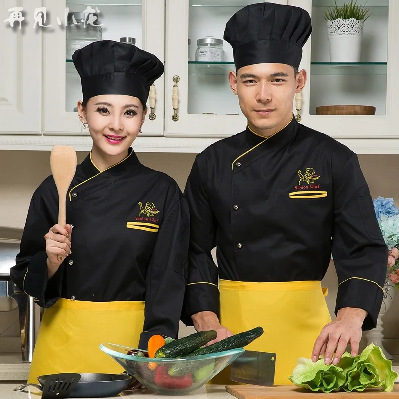 

Hotel Chef Wear Long Sleeved Resturant Kitchen Chef Uniform Bread Baking Canteen Servers Working Wear Pluse Size B-5562