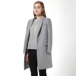 Womens Wool Coats European Style High Quality Autumn Winter Jackets Slim Woolen Cardigan Gray Jacket Elegant Blend Women New