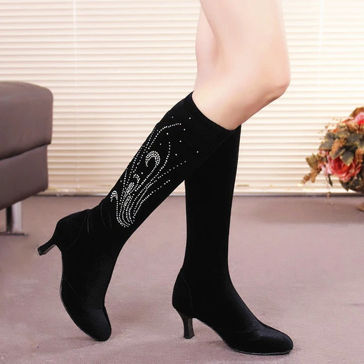 Diamond Dance Boots Genuine New Black Women Communication Square Dance Latin Shoes Boots Sailors Tube Just Dancing Shoe Woman