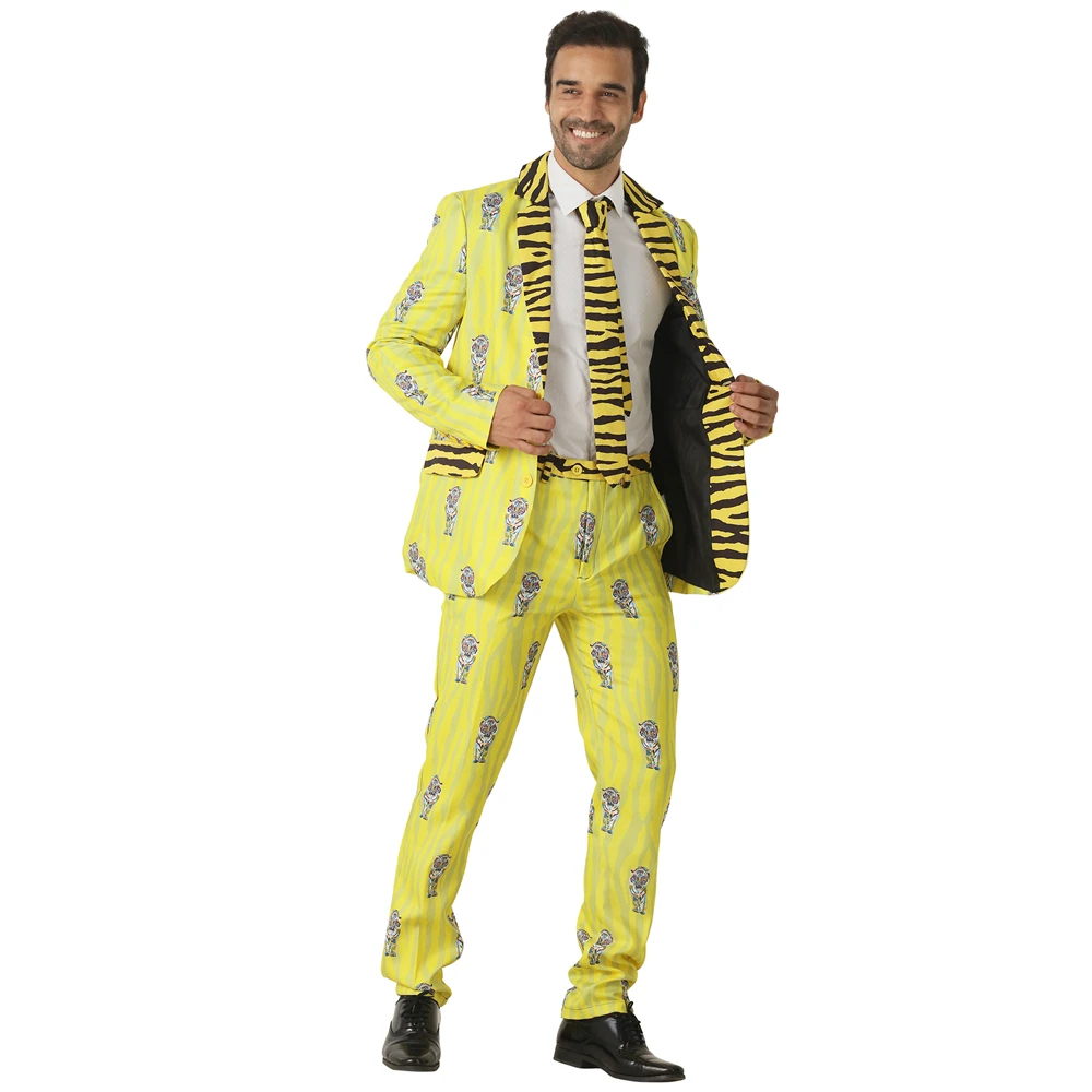 CRAZE 2018 Yellow Indian Tiger Suits Men Stripe Halloween Costumes Blazer Animal Cosplay Fashion Carnival Party Stage Outfit