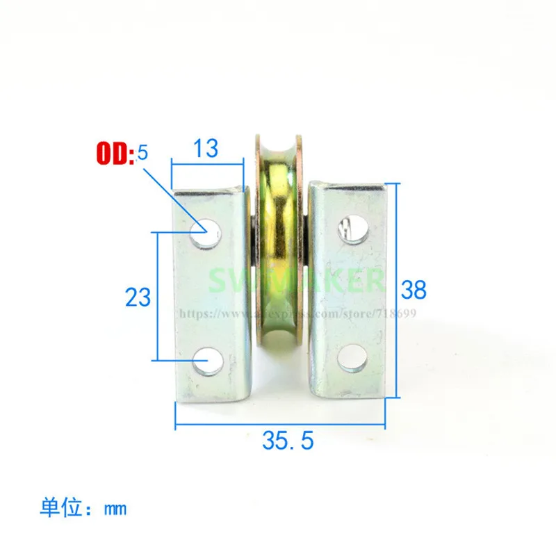 1pcs 6.4*38*8.3mm with triangular bracket/L bracket, U-grooved wheel, bearing wire rope pulley/crane/guide wheel, with base