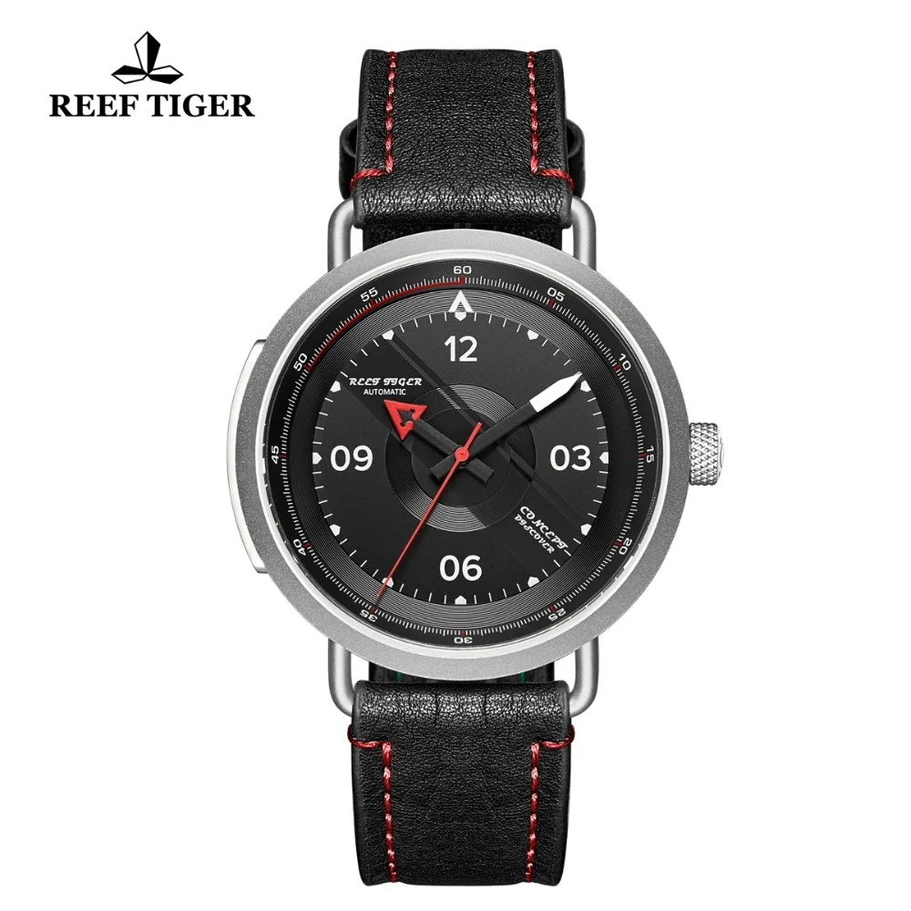 Reef Tiger/RT New Design Simple Watch Men Leather Strap Steel Waterproof Military Watches  Automatic Watches RGA9055