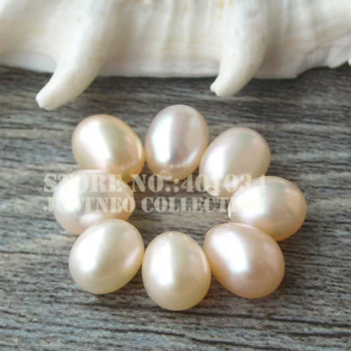 Freshwater Pearl Loose Beads, Genuine Cultured Drop-shaped Pearls Half Drilled Natural Pink 5-9 MM