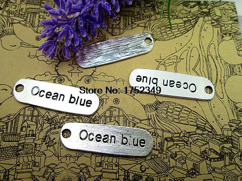 12pcs-Ocean Blue Charms, Antique Tibetan Silver Tone Ocean Blue charm Pendants, Ocean Charm, 36x12mm