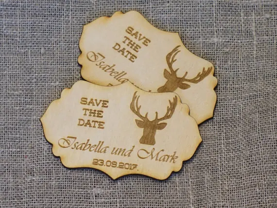 Irregular Shape Save the date magnet,  laser engraved wooden tags, Personalised custom  Party Decor Favors