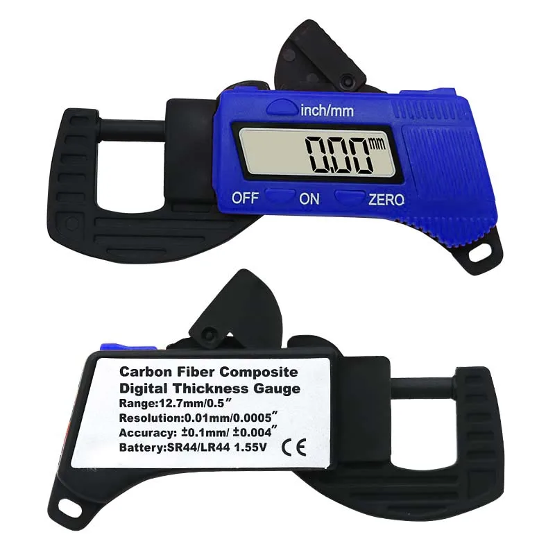 0-12.7mm Carbon Fiber Composites Digital Thickness Caliper Micrometer Guage Blue