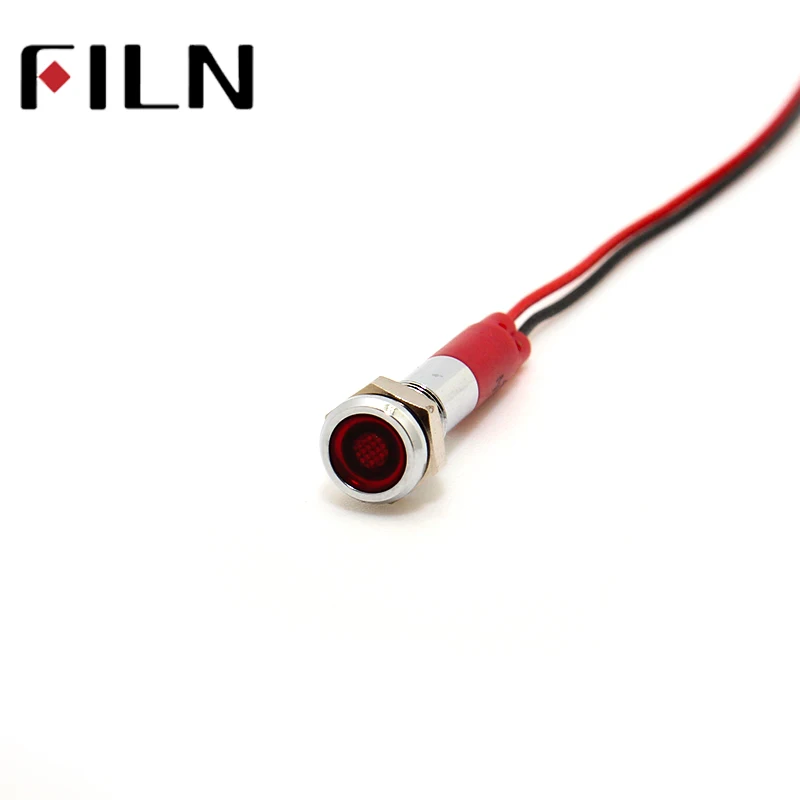 

FILN 1pc 6mm mini 12v 24V LED metal indicator light flat signal lamp red green blue orange white with 20cm cable