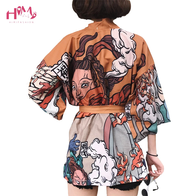 

Japanese Harajuku Vintage Female Summer Kimono Cardigan Ulzzang Kawaii Graphic Oversized Tops Shirts Street Femme Bandage Blouse