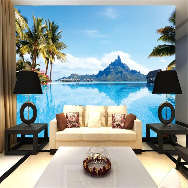 

beibehang photo wallpaper Seaview living room bedroom sofa TV landscape Mediterranean holiday mood mural wall paper for the wall