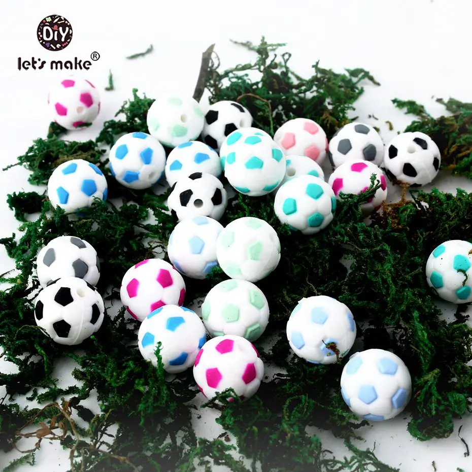 Let\'s Make Silicone Football 20PC BPA Free Silicone Teether Silicone Chewing Beads DIY Crafts Accessories Nursing Pendant