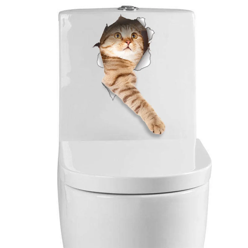 3D Vivid Cats Dogs Wall Stickers Toilet Door Refrigerator Computer Bathroom Decor Wall Decor Animal Wall Decals Art Poster Mural