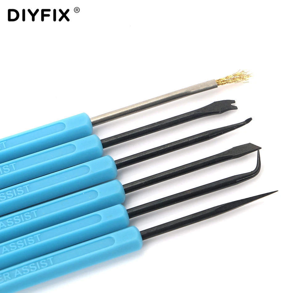DIYFIX 6 in 1 Steel Solder Assist BGA PCB Repair Tool Set Precision Electronic Components Welding Grinding Cleaning Hand Tools