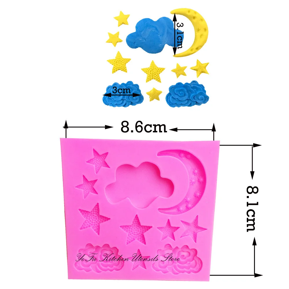 ดวงจันทร์ดาวเมฆรูปร่างซิลิโคนแม่พิมพ์สำหรับ Fondant,เค้กตกแต่งช็อกโกแลต SoapPolymer เรซิ่นดิน T0980