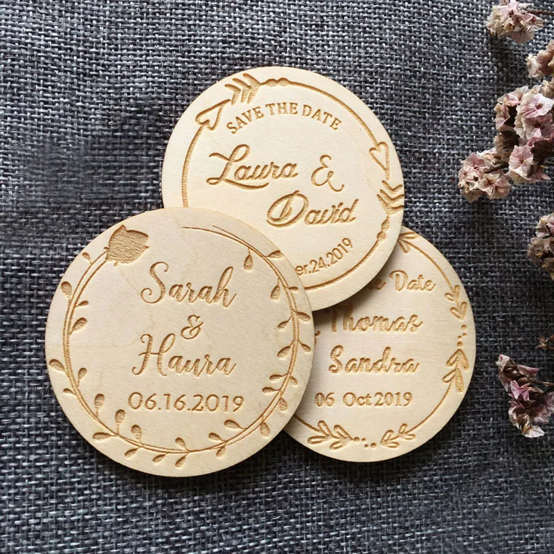 Personalized Rustic Wooden Fridge Magnet, Save the Date, Wedding Invitation