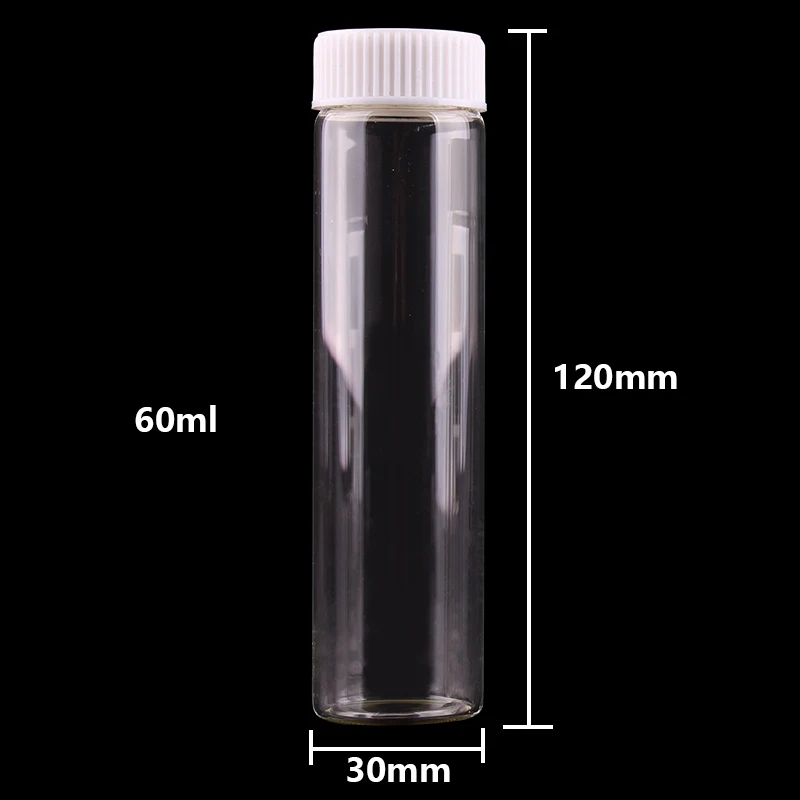 24pcs 30*120mm 60ml Transparent Glass perfume Spice Bottles with White Plastic Screw Cap Tiny Jar Vials DIY Craft