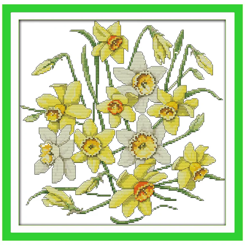 Daffodils Flower Patterns Counted Cross Stitch Set 11CT 14CT Stamped DMC Cross-stitch Kit Embroidery Needlework Home Decor Gifts