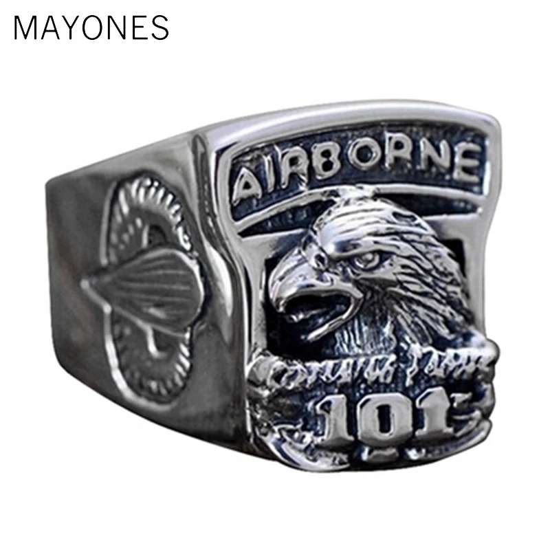 MAYONES Solid US Army 101st Airborne Eagle Ring 925 sterling silver Size US 8~12 in gift box Free Shipping