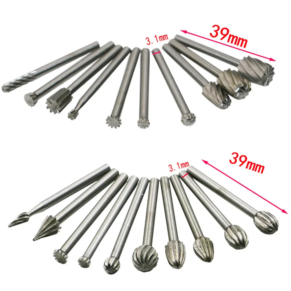 20Pcs/Set HSS Carbide Rotary Milling Cutter Woodworking Carving Carved Burr Electric Mill Tools Set Kit drill bit Hand Tool