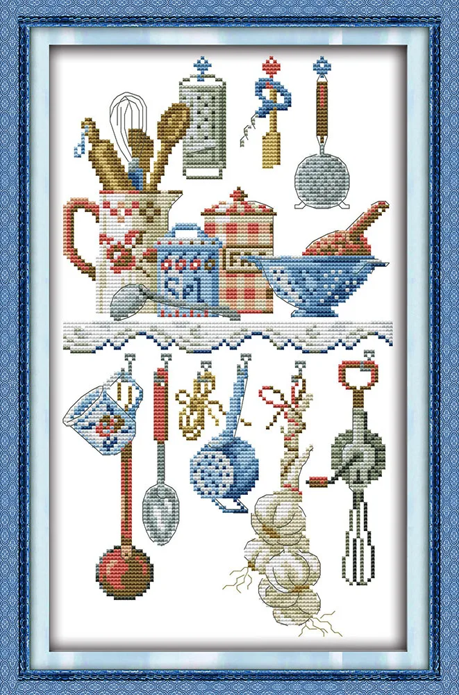 Kitchenware cross stitch kit cartoon kitchen DMC color thread 14ct 11ct printed canvas embroidery DIY handmade needlework plus