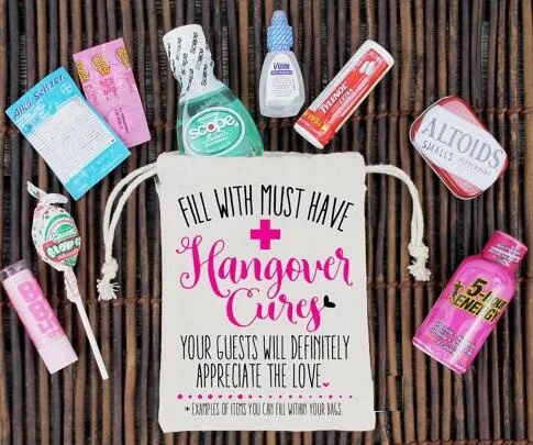 

custom full wish must have wedding Party first aid Hangover Kit jewelry favor muslin Bags Bachelorette hen bridal shower favors