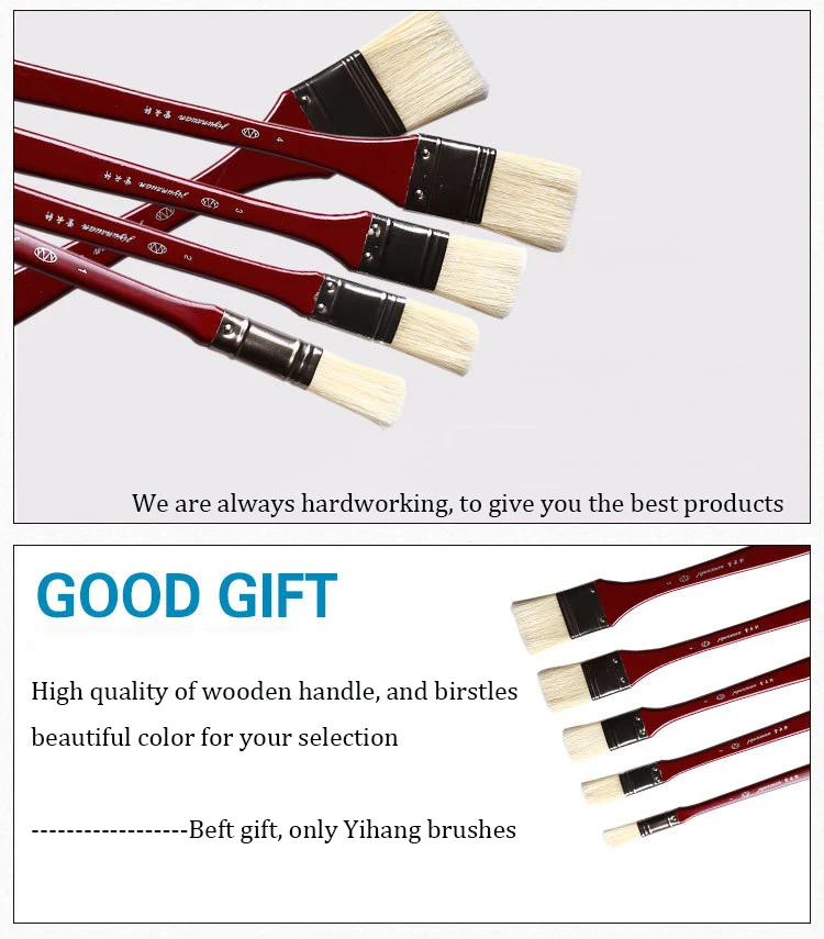 Zhouxinxing 5pcs Art supplies wood rod oil painting brush Chongqing pig bristle gouache  drawing material chese painting brush