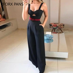 Cut Out Twist Front Wide Leg Jumpsuit Office Lady Casual Look for Women 2024