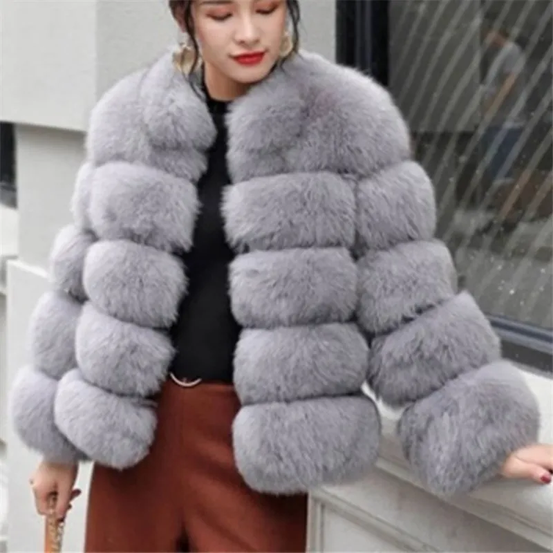 BINYUXD High Quality Thicken Pink Faux Fur Coat Women Plus Size Stand Collar Long Sleeve Faux Fur Jacket gilet fourrure bontjas