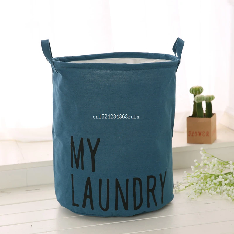 30pcs Waterproof Basket Laundry Organization Round Folding Cotton Linen Basket Damp Proof with Handle Storage Box