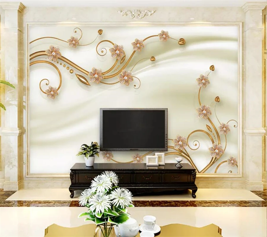 beibehang Custom wallpaper 3d mural modern minimalist gold jewelry diamond 3D stereo TV wall background living room wallpaper