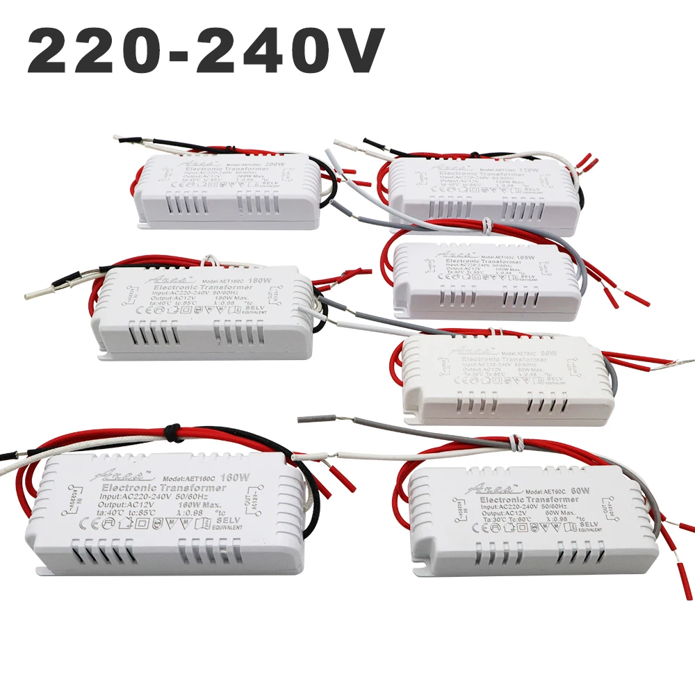 Dimmable Electronic Transformer AC 220V to AC 12V 60W 80W 105W 120W 160W 180W 200W CE Certification For Halogen Light Bead