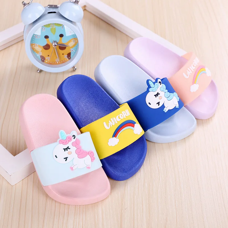 Zapatillas de unicornio para niño y niña, zapatos de arcoíris, Animal de verano, interior, bebé, PVC, dibujos animados, 2019