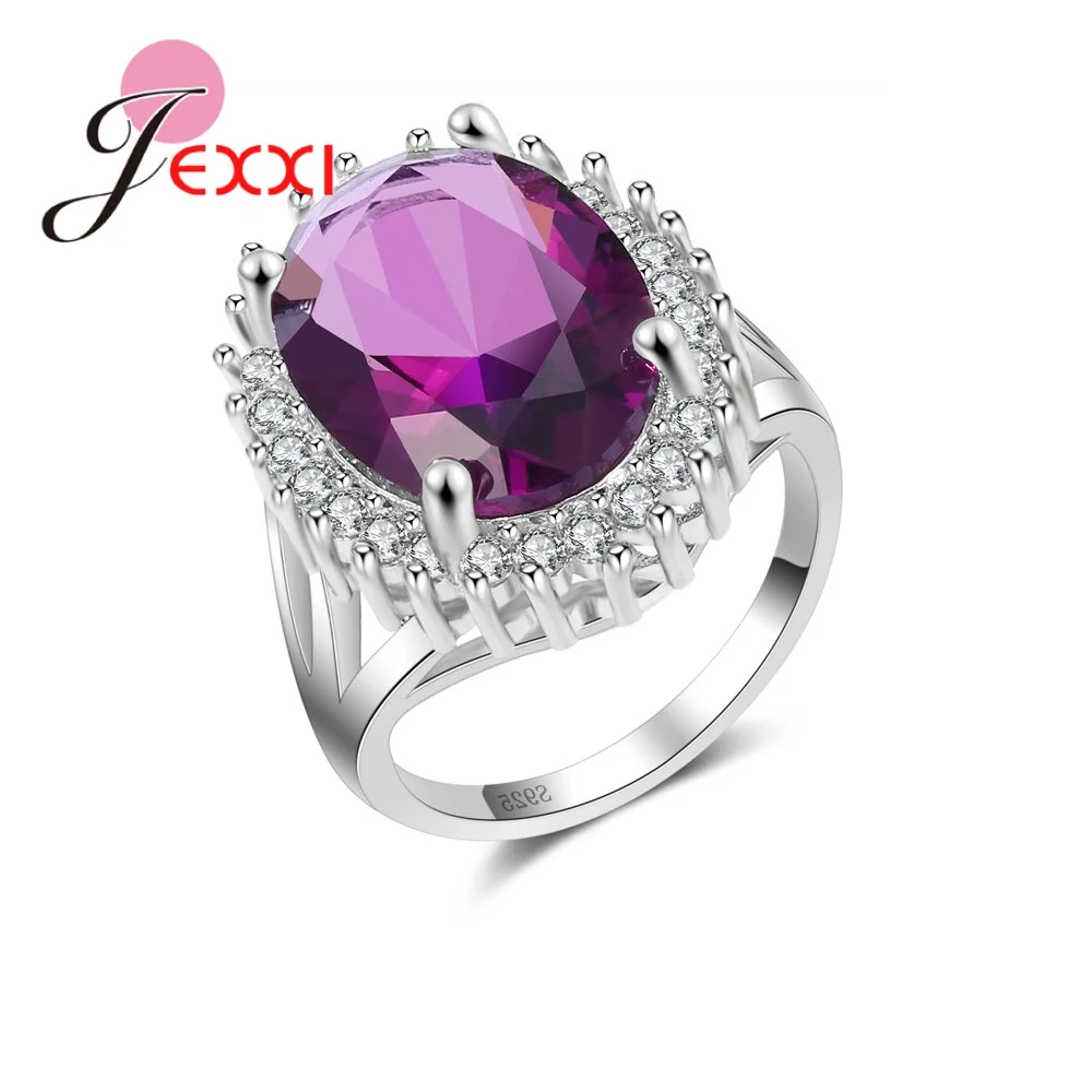 Brand Newest Wedding Bridal Purple Blue Two Color Cubic Zircon Stone With Small Rhinestones 925 Sterling Silver Rings Gift