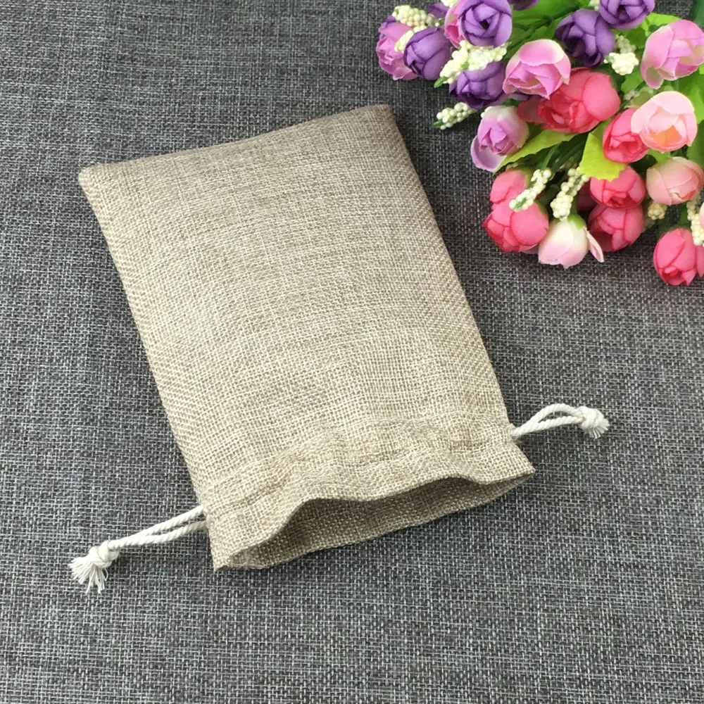 Sac en jute naturel pour cadeaux, fil de coton, sacs à ficelle de proximité, affichage d'emballage de bijoux, mariage, fête, anniversaire, poudres, mode, 7x9cm