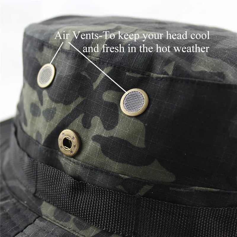 Men Women Bucket Hat Outdoor Fishing Boonie Hat UV Protection Panama Hat Hiking Sombrero Army Tactical Camouflage Sun Hat Men