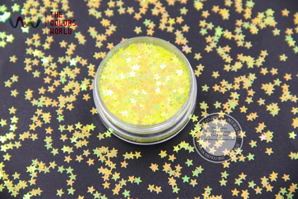 

TCI50 Pearlescent Indescent Light Yellow Colors Stars shape 3.0MM Size Glitter for nail Art nail gel makeup or DIY decoration