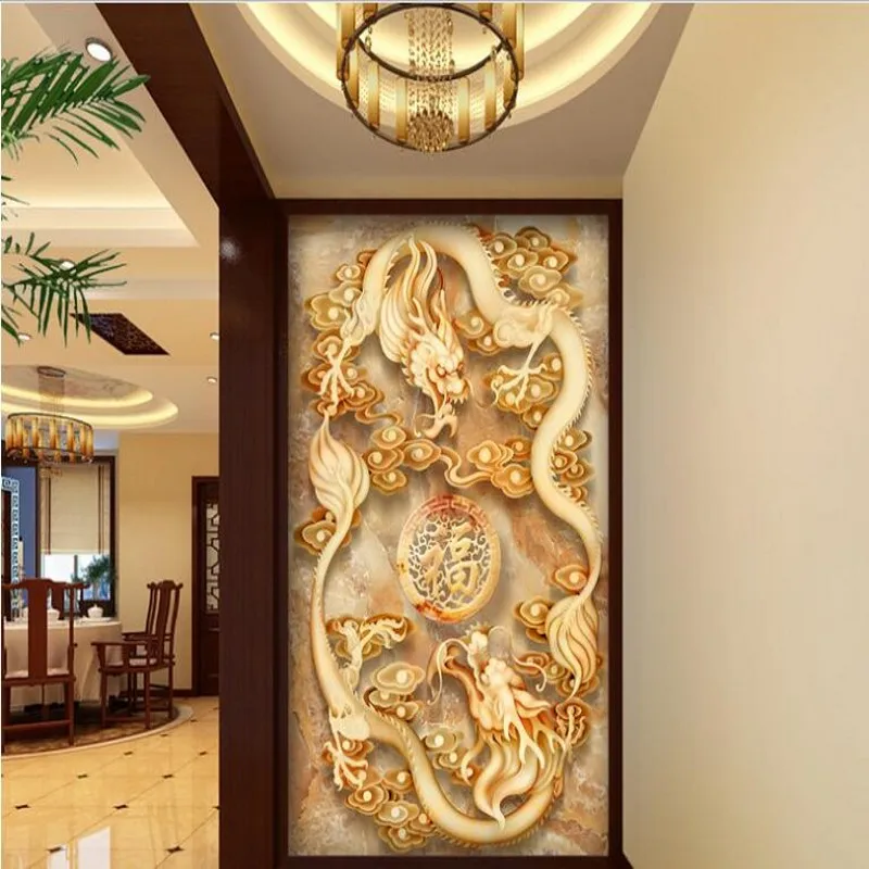 

wellyu Customized large-scale mural relief stone carvings auspicious clouds Long Fu word marble porch TV backdrop wallpaper