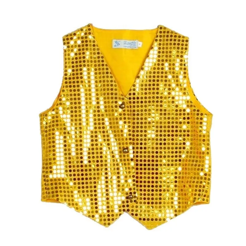 Songyuexia Children Shining Clothes Boys Choir Students Performance Costumes Kids Hip-hop Jazz Dance Sequined Vest Stage Dance