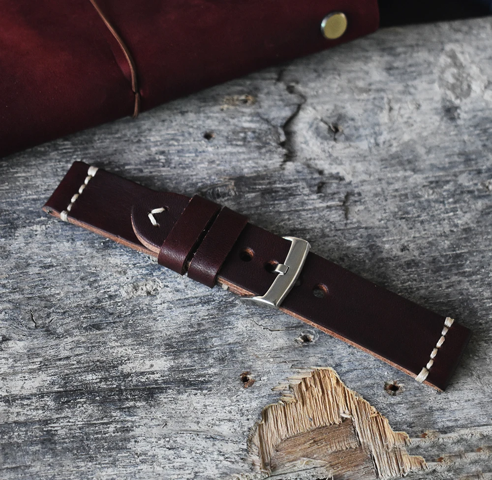 Onthelevel Handmade Vintage Leather Strap Watch Band Watch Accessories Bracelet 20mm 22mm 24mm blue/dark red Watchband for men