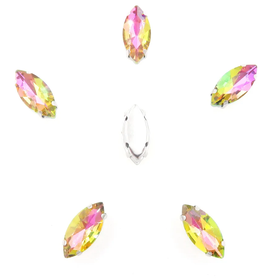 Navette-förmige Silberkrallenfassungen, 20 Stück, Regenbogen- & Jelly-Candy-AB-Farben, Glaskristall, 7*15mm, zum Aufnähen, Strass für Taschen, DIY-Verzierung – Detail 9