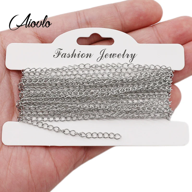 Aiovlo 5m/lot Stainless Steel Bracelet Extension Tail Chain Bulk Necklace Extender Width 2.5 3mm Chains for DIY Jewelry Making