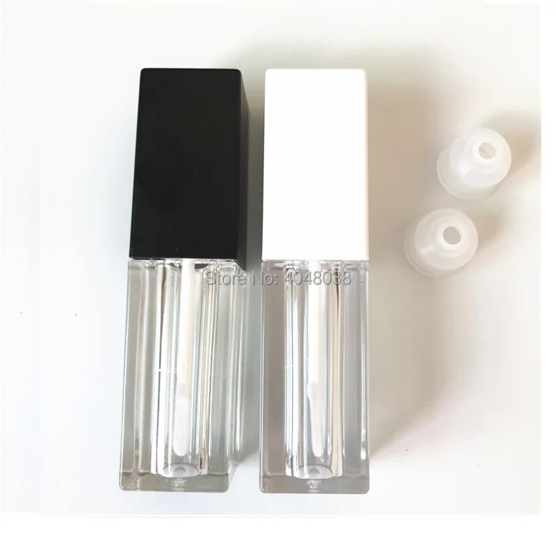 

Lip Gloss Tubes Empty Square Lipgloss Packaging Container Refillable 5ML Bottles Black Cap White Lid Liquid Lipstick Container