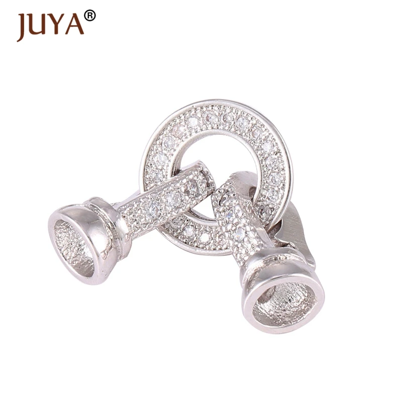 Juya High Quality Copper Clasps Connectors Micro Pave CZ Rhinestone Jewelry End Cap Clasp for Bracelet Necklace Making Findings