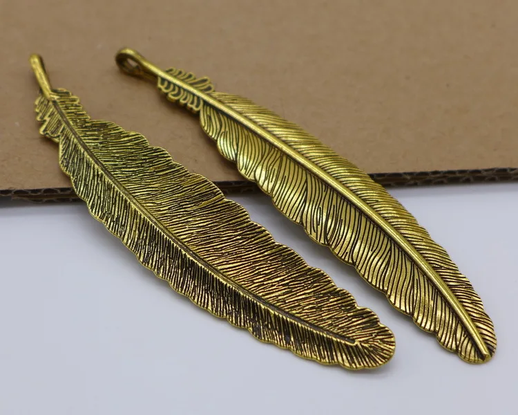 Free shipping Popular 10Pcs Antique Silver Bronze long Bob feather bookmark  Charms Pendants for Jewelry Handmade DIY 105*20mm