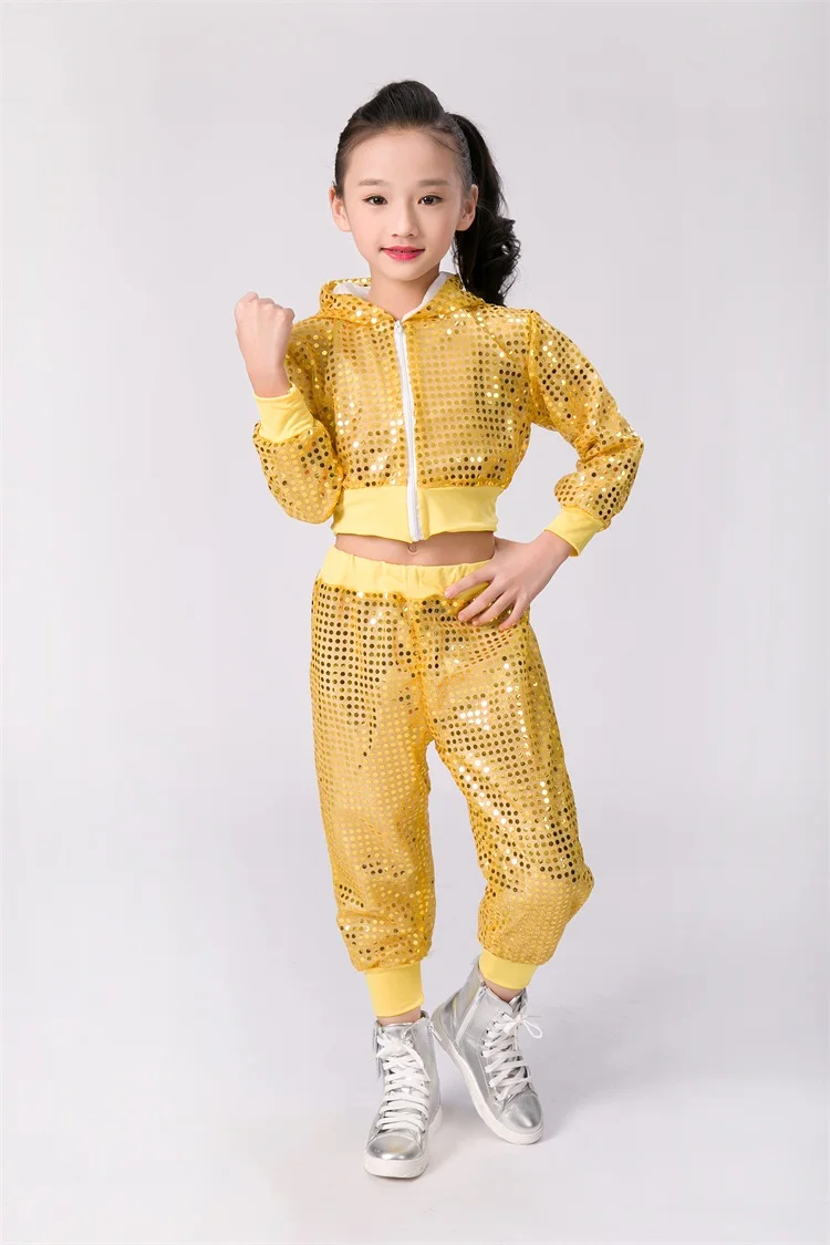 Girls Dance Costume Jazz Wear Sequin Hip Hop Dance Clothes Kids Dance Competitions Costume Ballroom Performance Stage Clothing