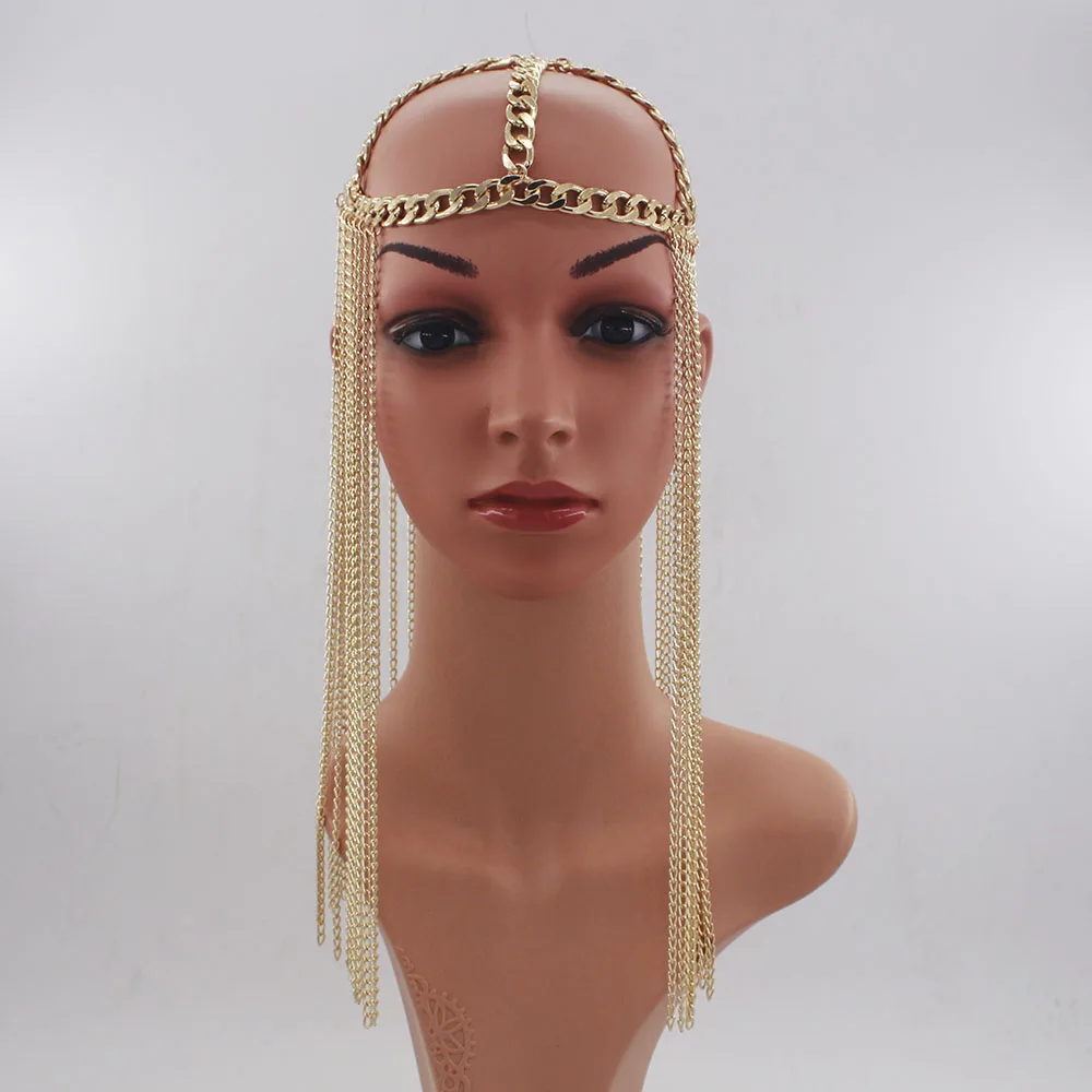 New Arrival Luxury punk Hair Accessories Head Chain Women Long mutlilayer tassel Headpiece Jewelry party Forehead Tiara