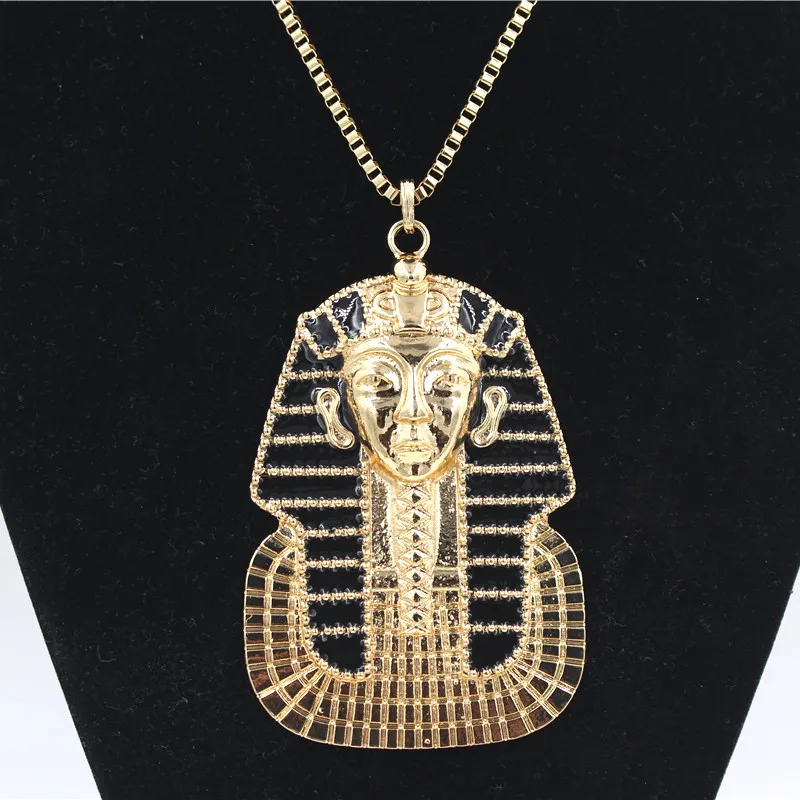 Wholesale Black Enamel Tutankhamun Classic Egyptian Pharaoh Head Pendant Necklace Hip Hop Punk Necklace Jewelry For Men Women