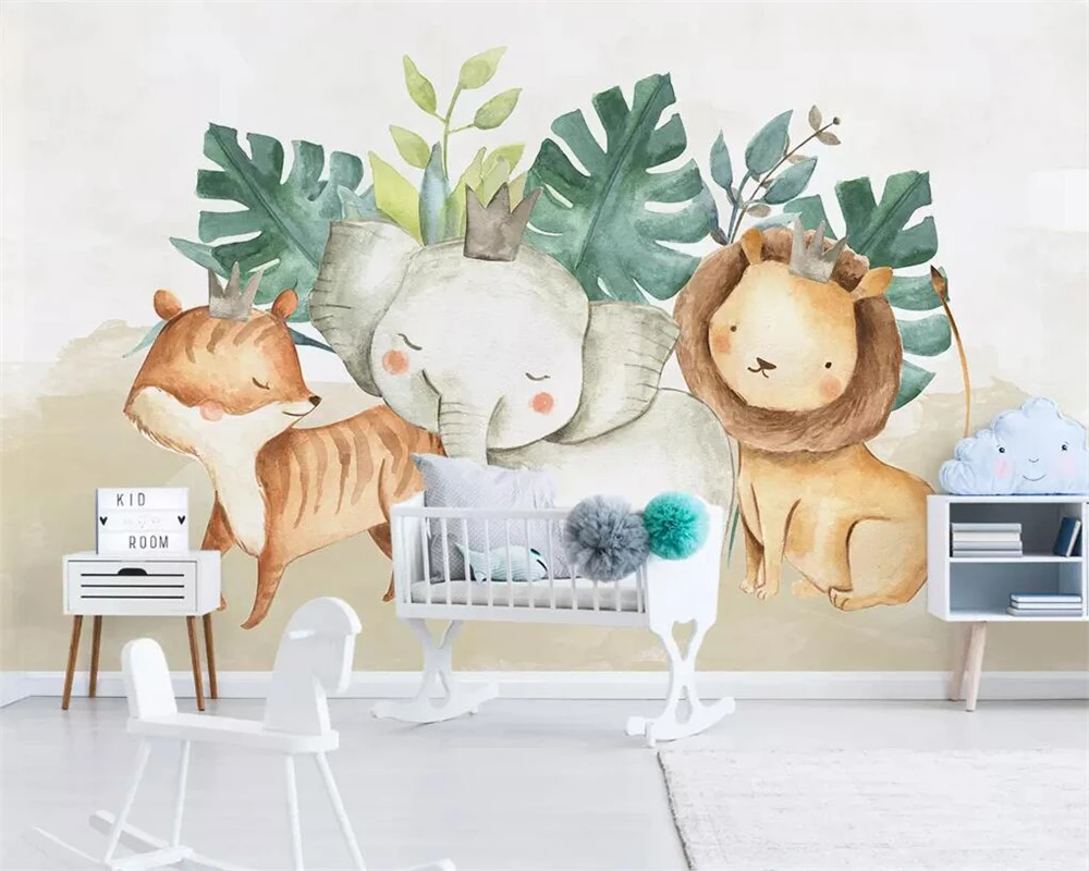 

Custom wallpaper Nordic Modern Simple Cute Animal Elephant Lion Children's Room Background Wall mural 3d wallpaper