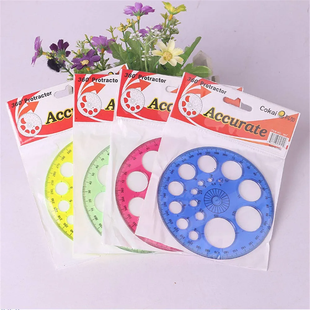 XRHYY 1Piece 360 Degree Protractor All Round Ruler Circle Template School Drafting Supplies  Random colour